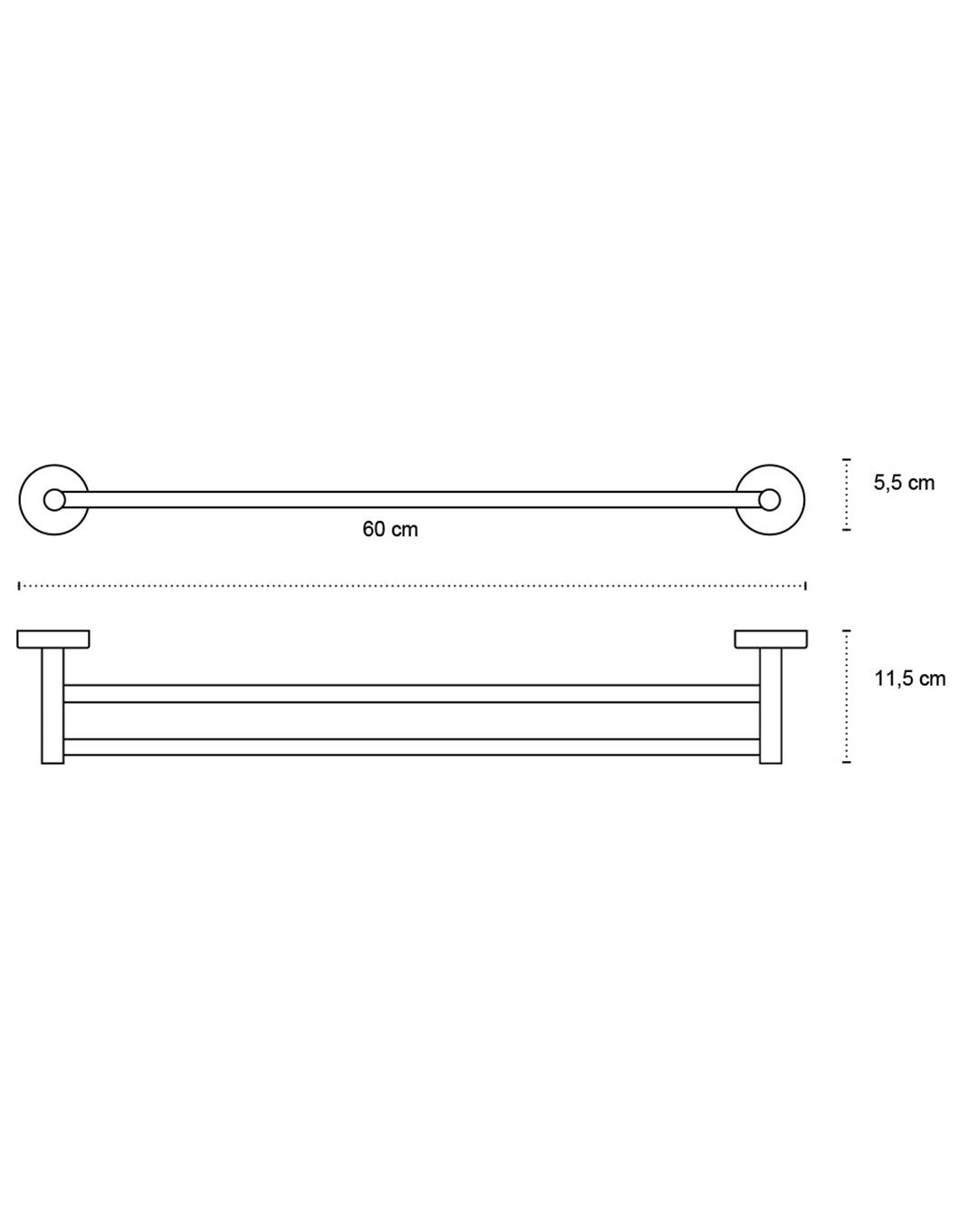 New Line N2 Portasciugamani 60 Cm tondo Doppio In Acciaio Inox Cromo