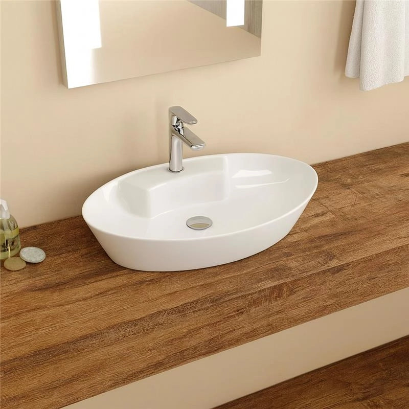 New Line O3 Lavabo 61x36,5 Da Appoggio con bordo rubinetteria In Porcellana Bianco