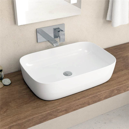 Lavabo 60x39 Da Appoggio Rettangolare In Porcellana Bianco New Line Quadro