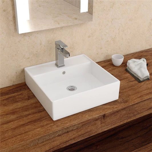 New Line Xr2 Lavabo 38x38 Da Appoggio con bordo rubinetteria In Porcellana Bianco