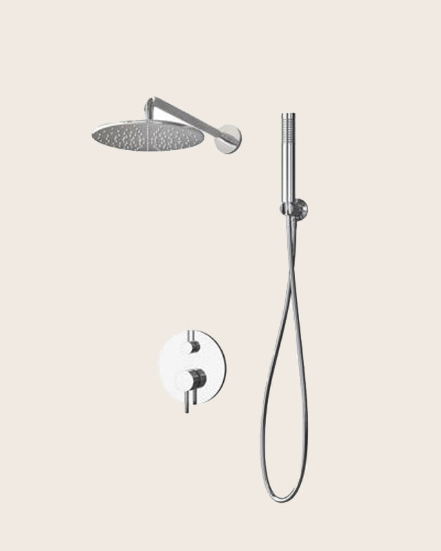 New line set doccia con miscelatore e soffione tondo acciaio satinato