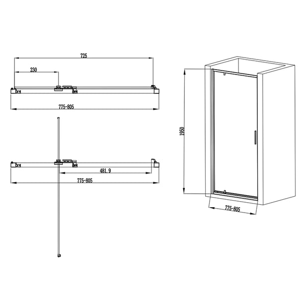 Nicchia doccia 80 cm Rio a pivot vetro 6 mm trasparente H 195 cromo