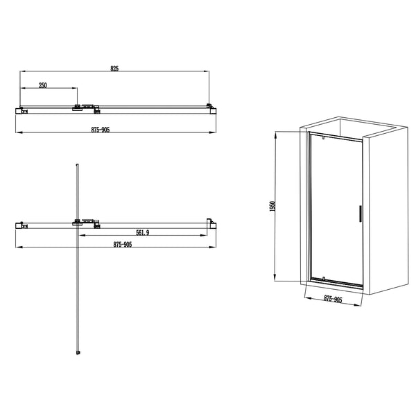 Nicchia doccia 90 cm Rio a pivot vetro 6 mm trasparente H 195 nero