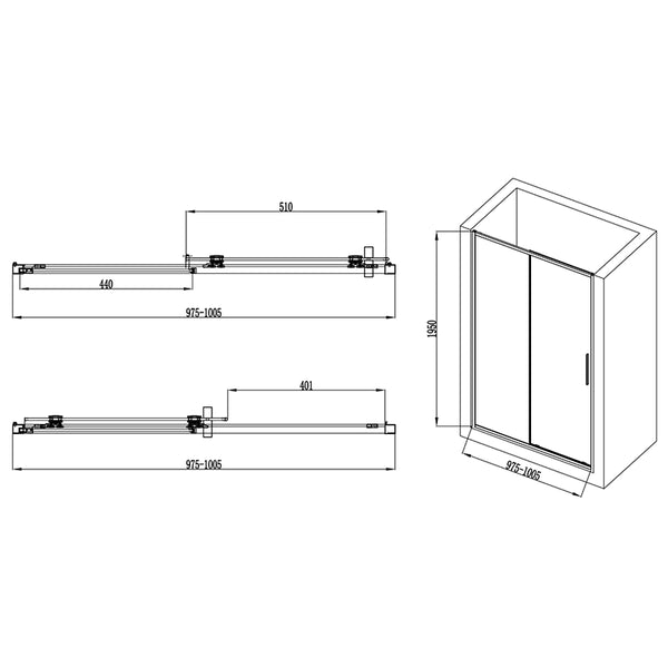 Nicchia doccia 100 scorrevole Rio vetro 6 mm trasparente H 195 nero