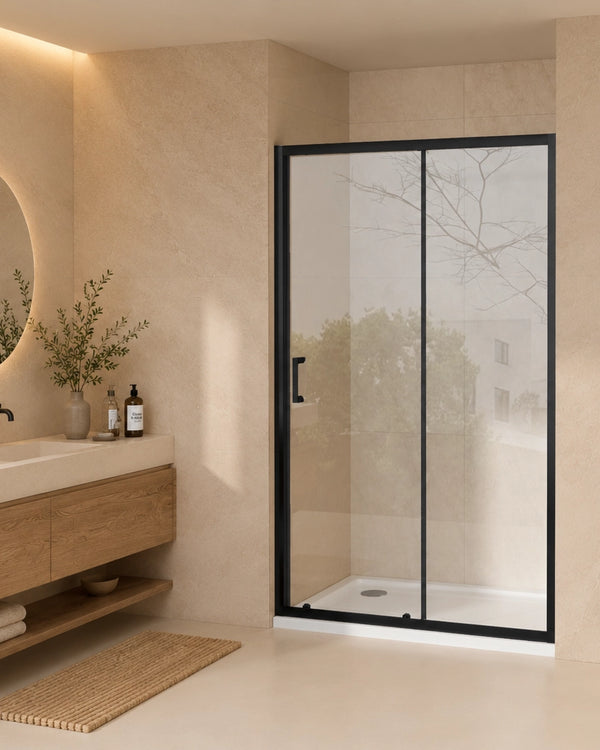 Nicchia doccia 120 cm Nuvola Slim scorrevole 6 mm trasparente nero H 190