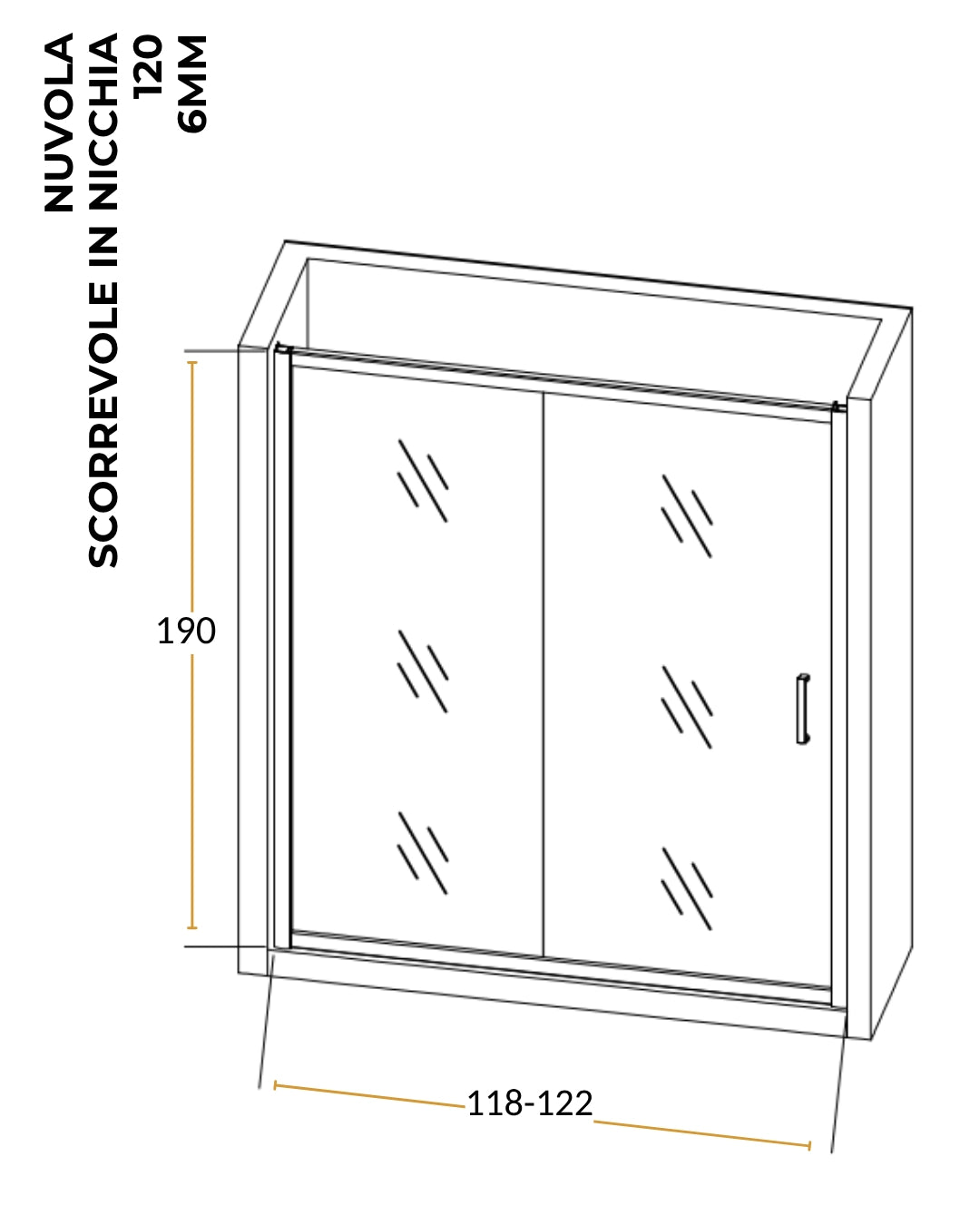 Nicchia doccia 120 cm Nuvola scorrevole reversibile trasparente 6 mm H 190 cromo
