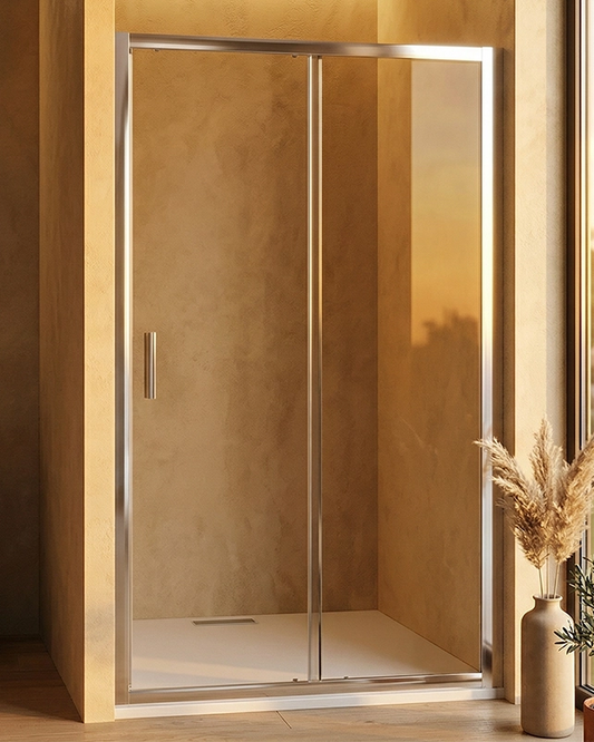 Nicchia doccia 120 cm Nuvola scorrevole reversibile installato in bagno moderno con ante in vetro temperato - Exagonshop