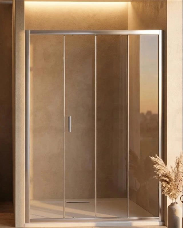 Nicchia doccia 120 cm Nuvola scorrevole reversibile, dettaglio dei profili e delle cerniere in alluminio - Exagonshop