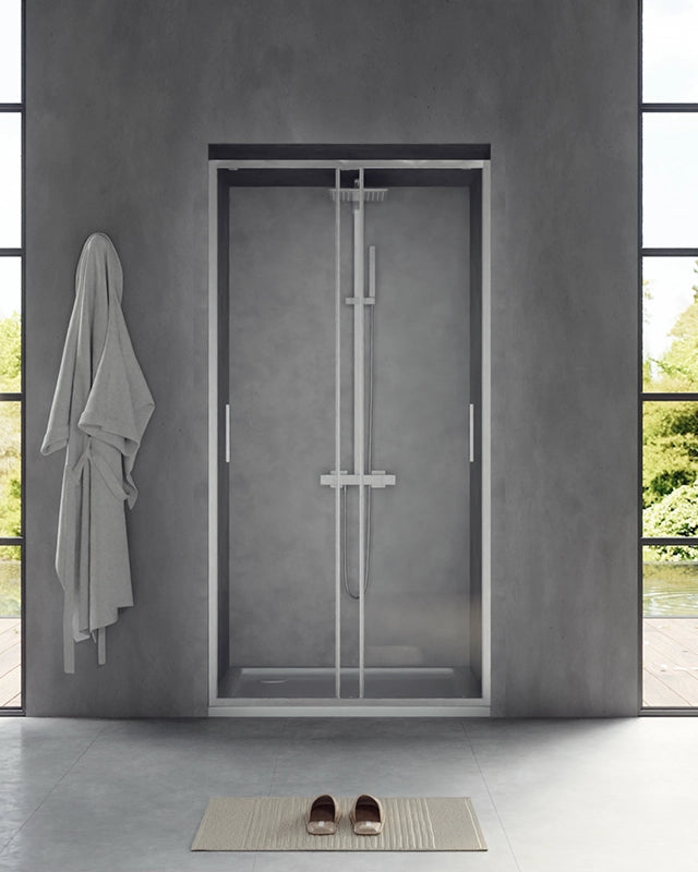 Nicchia doccia 100 scorrevole Rio vetro 6 mm trasparente H in bagno completo, vista d'insieme dell'ambiente - Exagonshop
