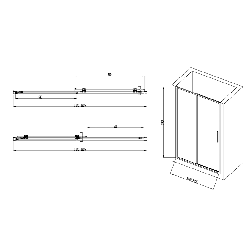Nicchia doccia 120 scorrevole Rio vetro 6 mm trasparente H installato in bagno moderno con ante in vetro temperato...