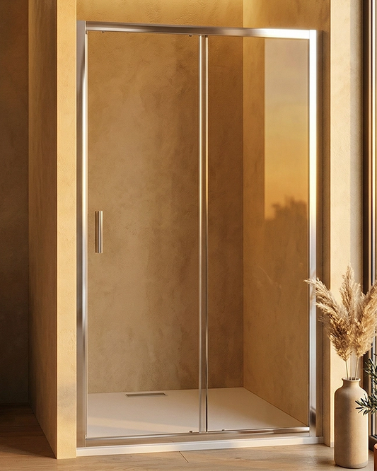 Nicchia doccia 160 cm scorrevole vetro trasparente 6 mm 190 Cromo installato in bagno moderno con ante in vetro temperato...