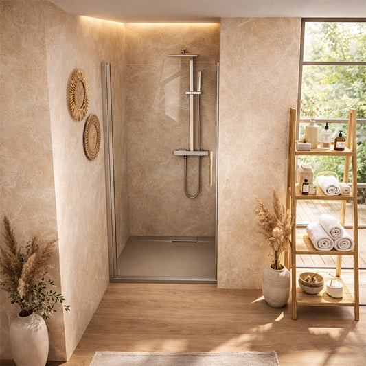 Nicchia doccia 90 cm battente in vetro temperato 6 mm 195 H cromo Linje