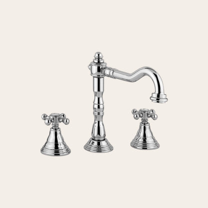 Paffoni Belinda Fblv055 Gruppo Lavabo 3 Fori Con Scarico ambientato su piano bagno con accessori