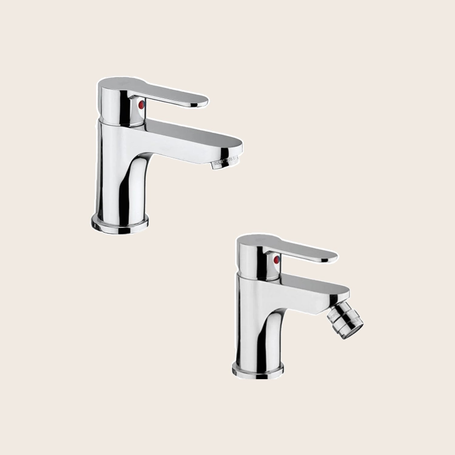 Paffoni Blu coppia miscelatori lavabo e bidet con scarico in ottone e cromato ambientato su piano bagno con accessori