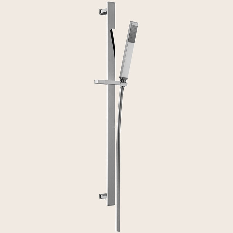 Paffoni City Zsal145 asta doccia interasse 70 cm con Argento, vista frontale della maniglia e della bocca di erogazione