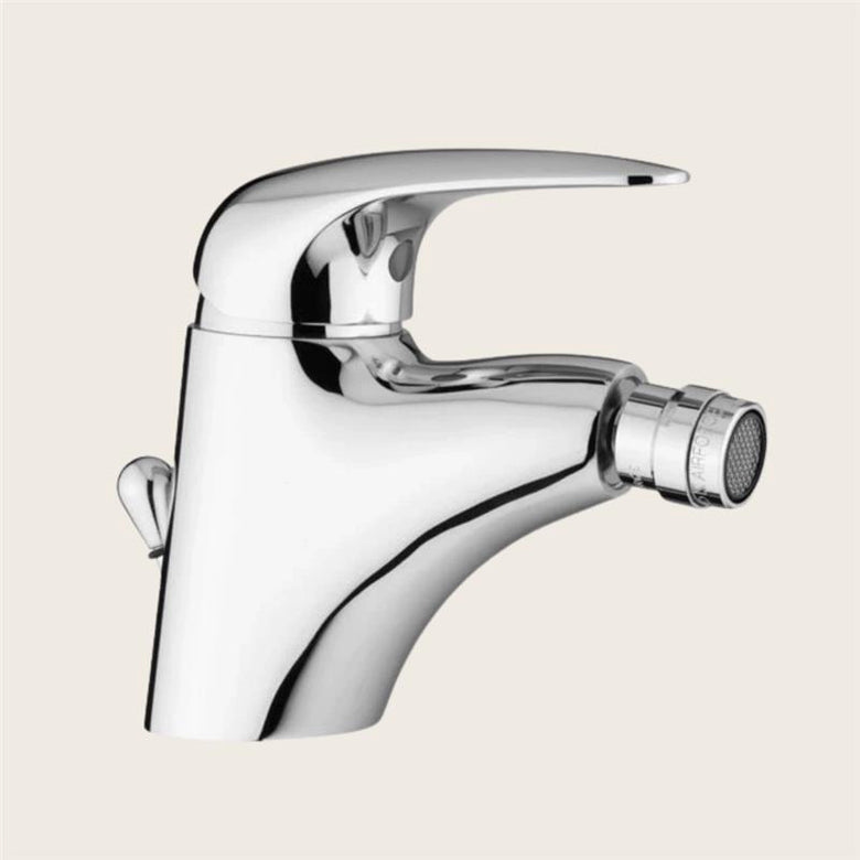 Paffoni Duemila Du130 Miscelatore bidet scarico automatico, vista frontale della maniglia e della bocca di erogazione