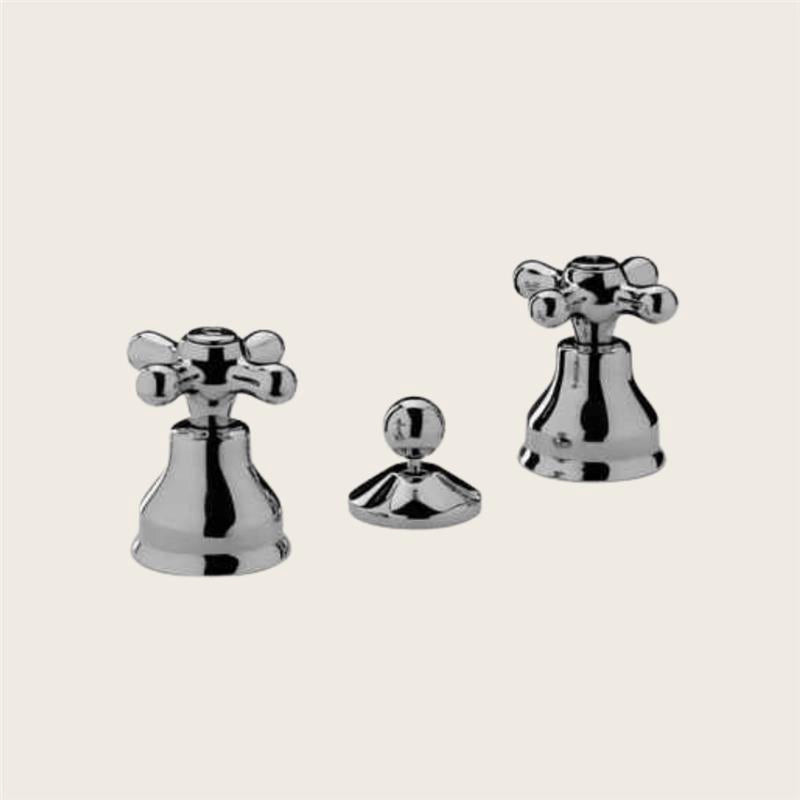 Paffoni Iris IRV116CR Gruppo Bidet 3 Fori Cromo, vista frontale della maniglia e della bocca di erogazione