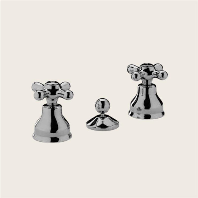 Paffoni Iris IRV116CR Gruppo Bidet 3 Fori Cromo, vista frontale della maniglia e della bocca di erogazione