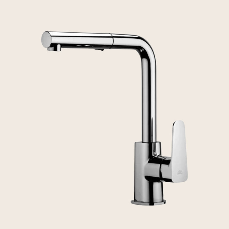Paffoni Sly sy285 Miscelatore lavello con Doccetta 2 getti installato su lavello, vista della bocca e della leva