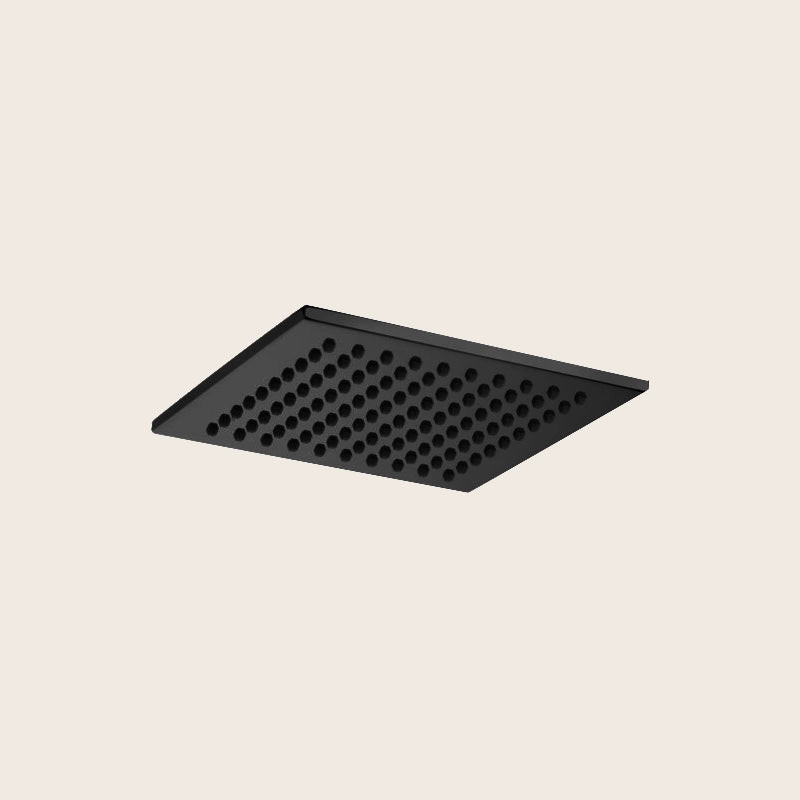 Paffoni Syncro soffione doccia 20x20 quadro 8 mm nero opaco, vista frontale della maniglia e della bocca di erogazione