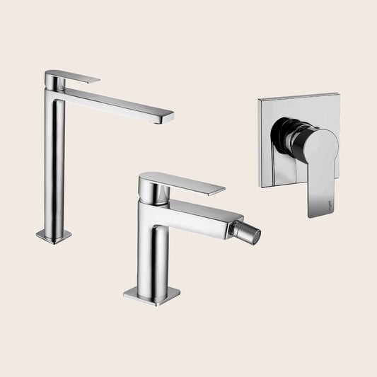 Paffoni Tango Set Miscelatori Lavabo Alto Bidet senza scarico e Doccia Incasso Cromo