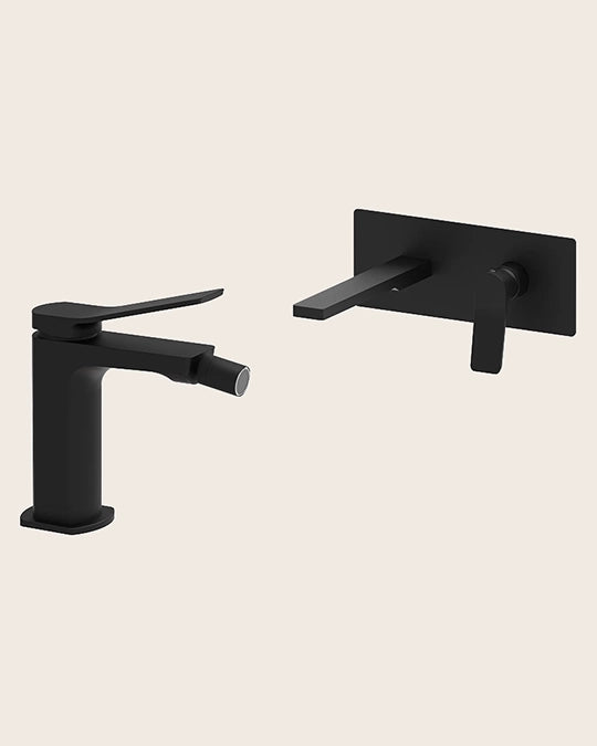 Paffoni Tilt set rubinetti lavabo incasso a muro e bidet senza scarico nero opaco
