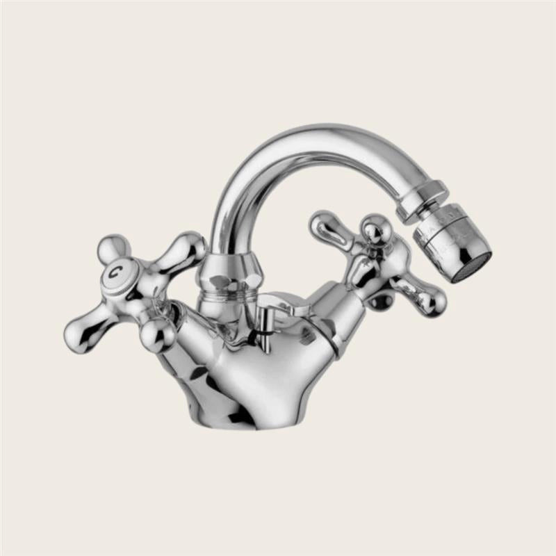 Paffoni iris irv137 gruppo bidet classico canna orientabile, vista frontale della maniglia e della bocca di erogazione