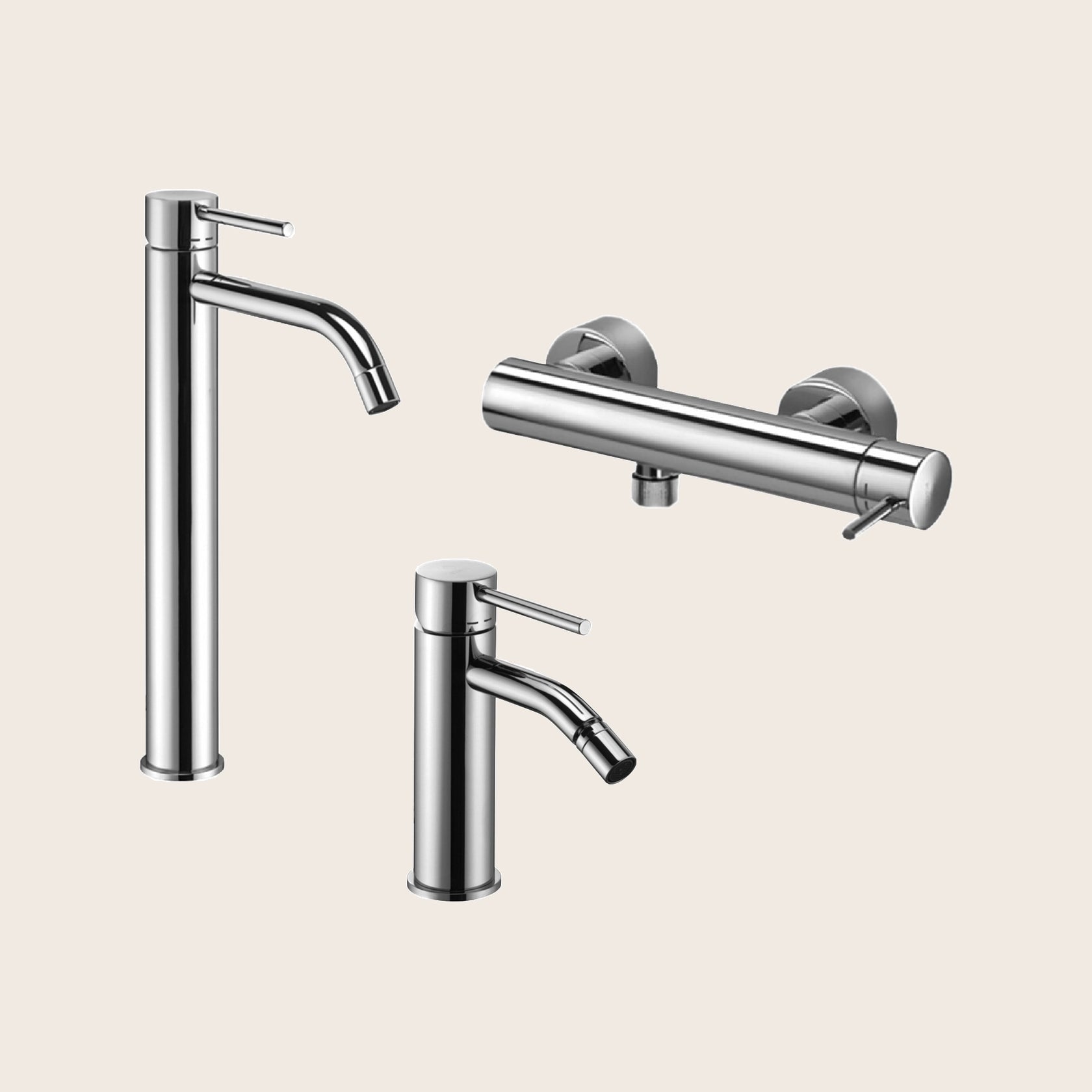Paffoni light set miscelatori lavabo alto bidet senza Cromo Lucido visto dall'alto con superficie e piletta di scarico