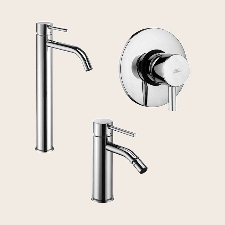 Paffoni light set miscelatori lavabo alto bidet senza Cromo Lucido visto dall'alto con superficie e piletta di scarico