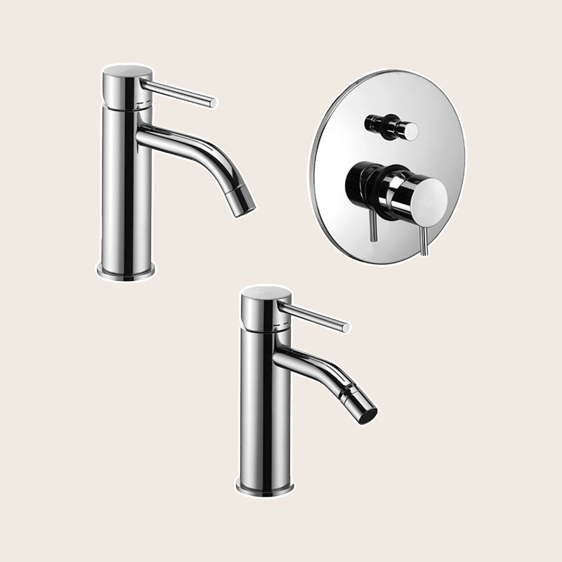 Paffoni light set miscelatori lavabo bidet senza scarico e Cromo Lucido visto dall'alto con superficie e piletta di scarico