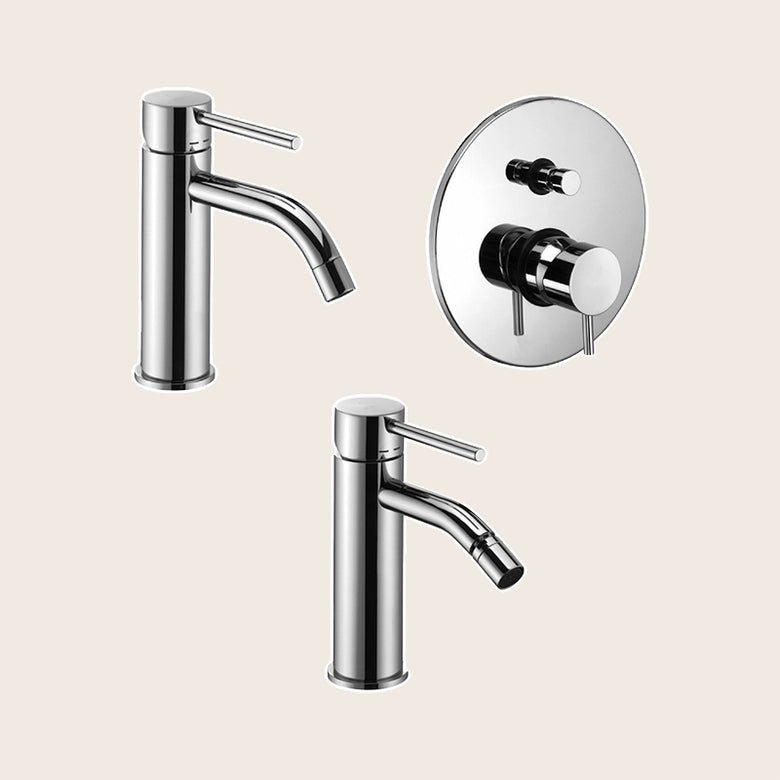 Paffoni light set miscelatori lavabo bidet senza scarico e Cromo Lucido visto dall'alto con superficie e piletta di scarico
