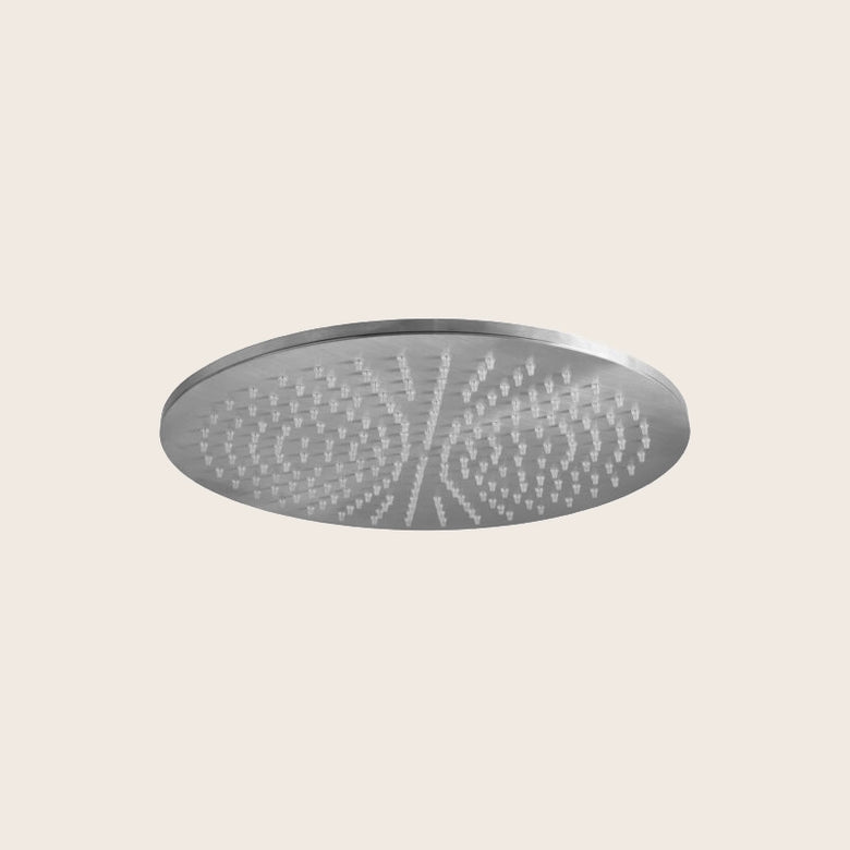 Paffoni master king soffione 30 cm doccia tondo 8 mm in, vista frontale della maniglia e della bocca di erogazione