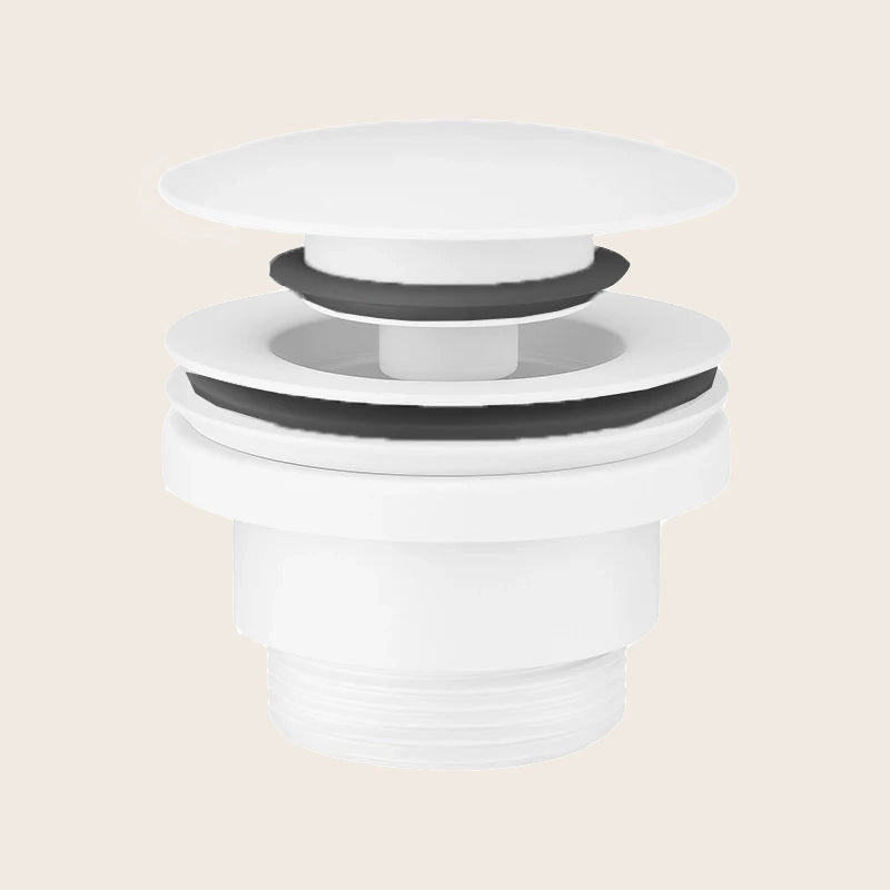 Paffoni piletta scarico click clack 60 mm universale bianco in opaco, vista frontale della maniglia e della bocca di...