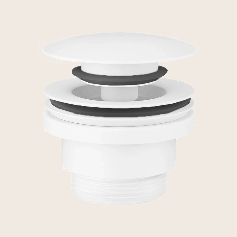 Paffoni piletta scarico click clack 60 mm universale bianco in opaco, vista frontale della maniglia e della bocca di...