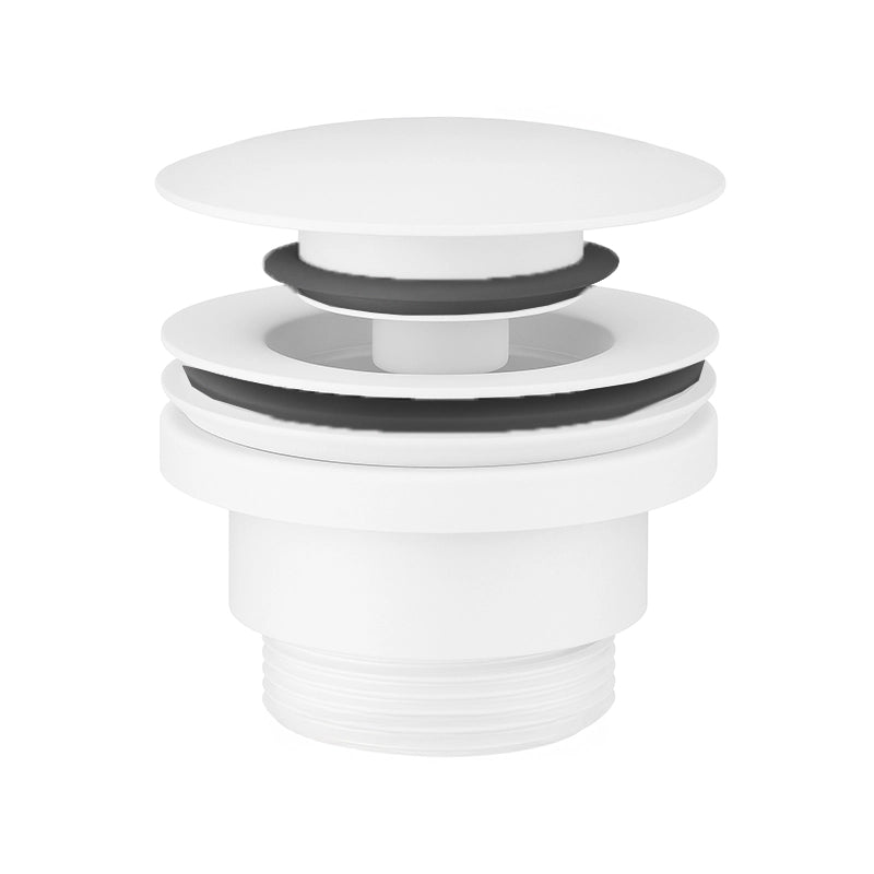 Paffoni piletta scarico click clack 60 mm universale bianco, dettaglio ravvicinato della finitura e del marchio