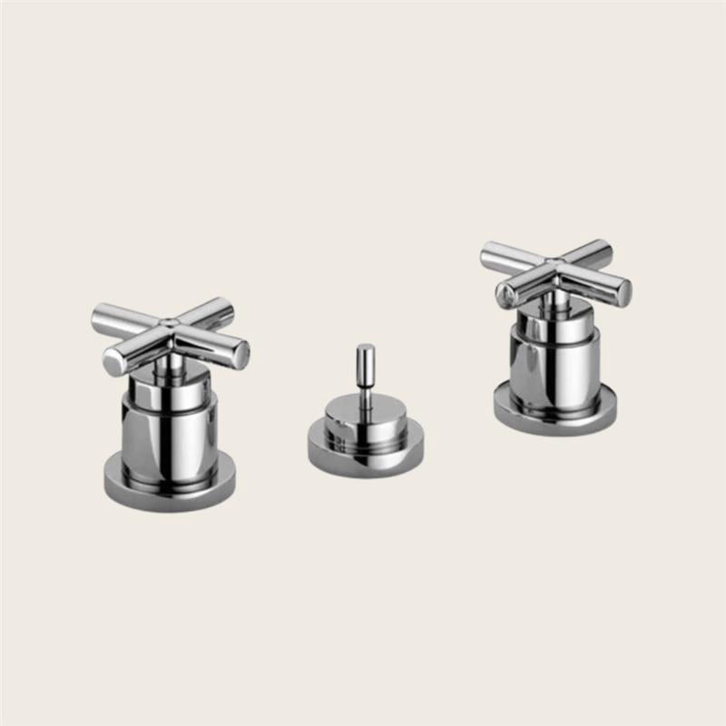 Paffoni quattro qtv116 batteria bidet 3 fori con scarico, vista frontale della maniglia e della bocca di erogazione
