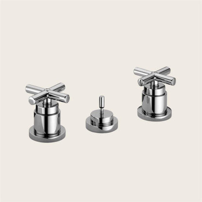 Paffoni quattro qtv116 batteria bidet 3 fori con scarico, vista frontale della maniglia e della bocca di erogazione