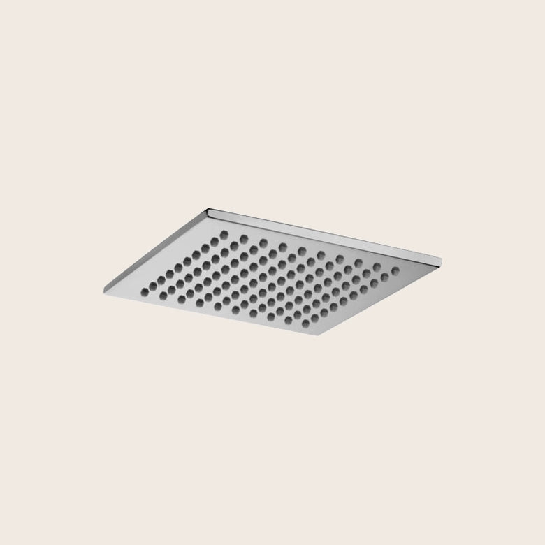 Paffoni syncro zsof075 soffione 20x20 doccia 8 mm in in cromato, vista frontale della maniglia e della bocca di erogazione
