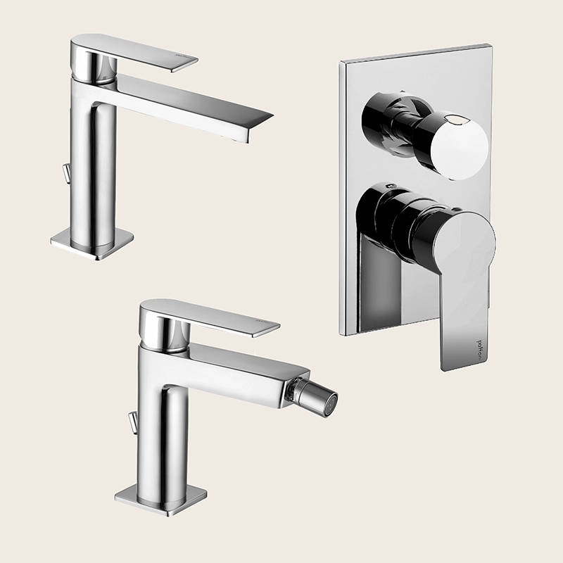 Paffoni tango set miscelatori lavabo bidet scarico automatico e doccia cromo