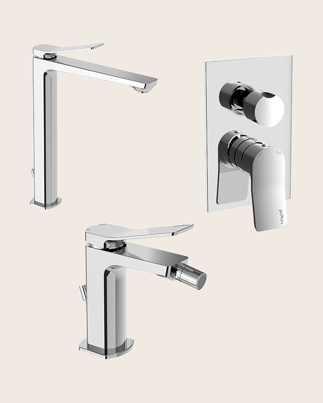 Paffoni tilt set miscelatori lavabo bidet scarico Cromo Lucido visto dall'alto con superficie e piletta di scarico