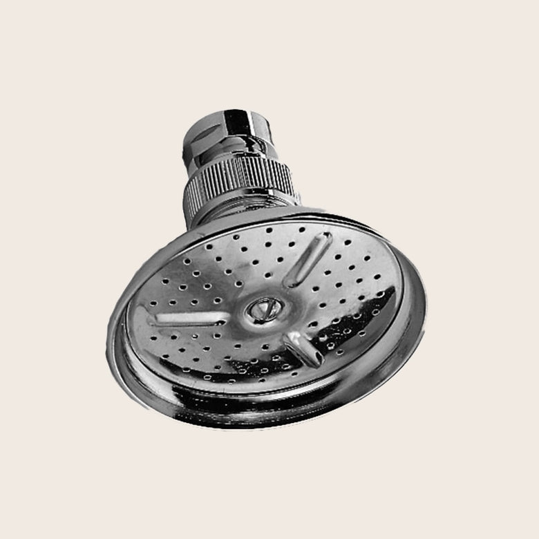 Paffoni zsof010 soffione doccia 82 mm tondo stampato in, vista frontale della maniglia e della bocca di erogazione