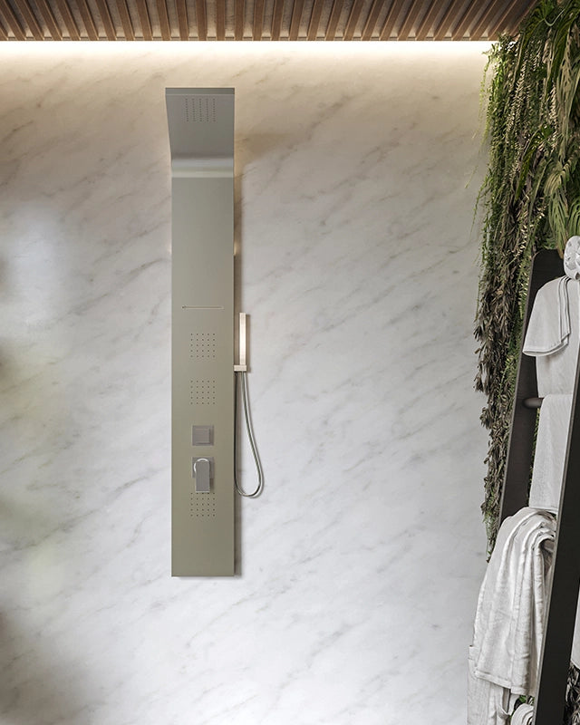 Disegno tecnico con quote di Pannello doccia idromassaggio termostatico effetto cascata Cromo - Exagonshop