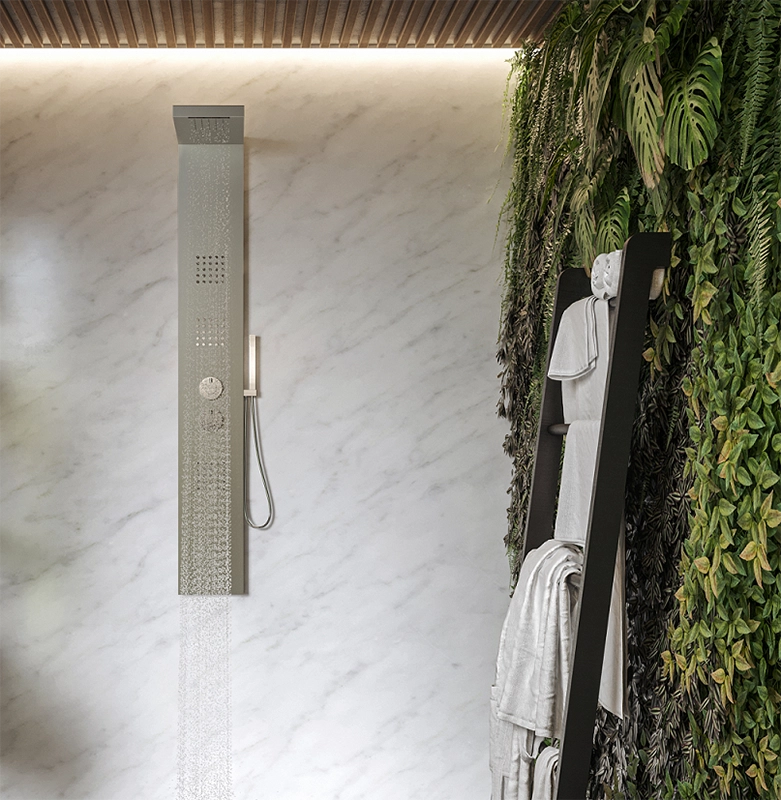Disegno tecnico con quote di Pannello doccia idromassaggio termostatico effetto cascata Cromo - Exagonshop