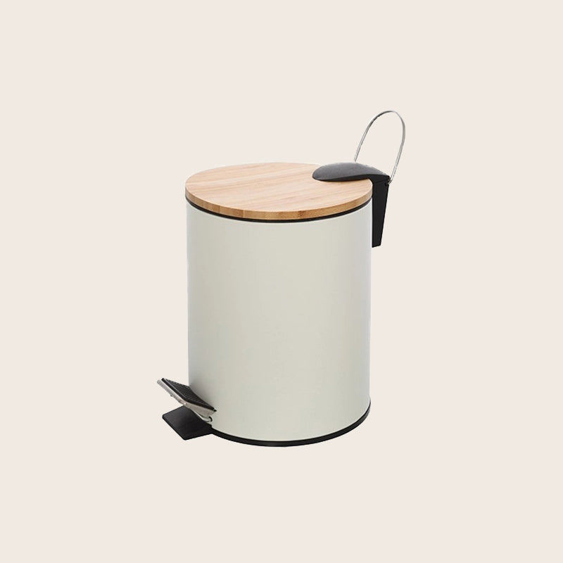 Pattumiera 3L con pedale in acciaio bianco e bambu Haiti