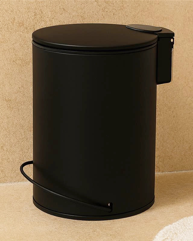 Pattumiera 3 L soft close in acciaio nero Color Nero Opaco montato a parete, vista del design e della finitura - Exagonshop