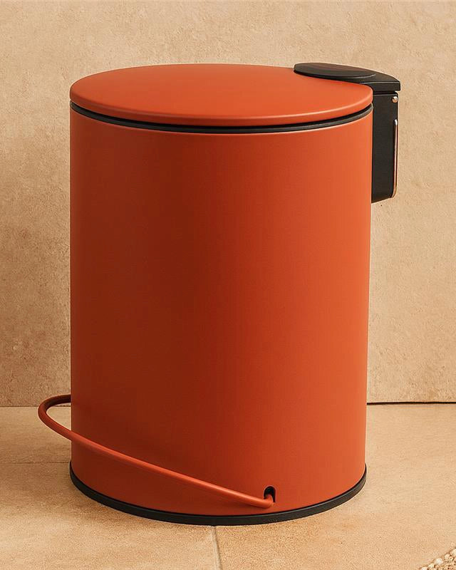 Pattumiera 3 L soft close in acciaio rosso mattone Color montato a parete, vista del design e della finitura - Exagonshop