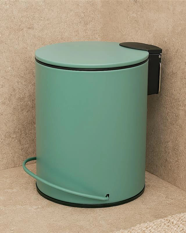 Pattumiera 3 L soft close in acciaio verde Color in naturale montato a parete, vista del design e della finitura - Exagonshop