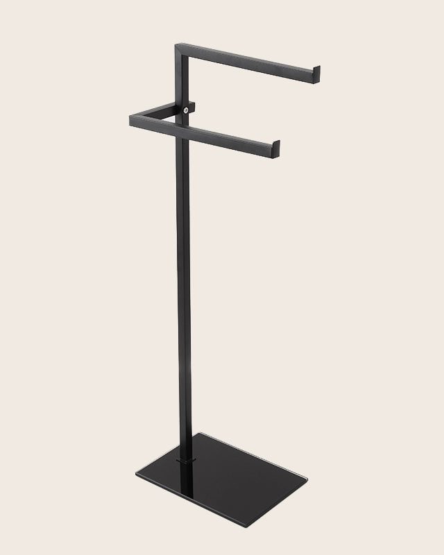 Piantana Porta Asciugamani nero con base in Vetro Full montato a parete, vista del design e della finitura - Exagonshop