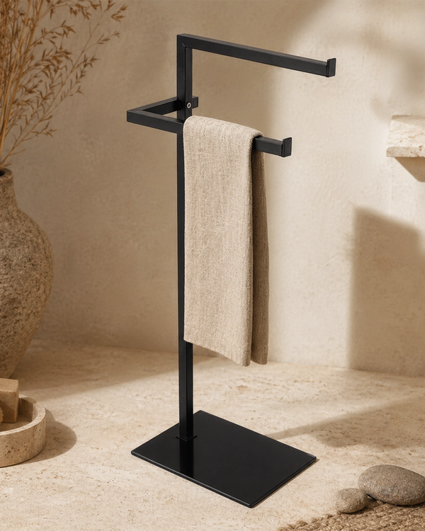 Piantana Porta Asciugamani nero con base in Vetro Full 810014
