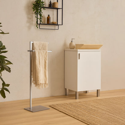 Piantana Portasciugamani doppia Con Base In Vetro Tortora e Acciaio Cromato